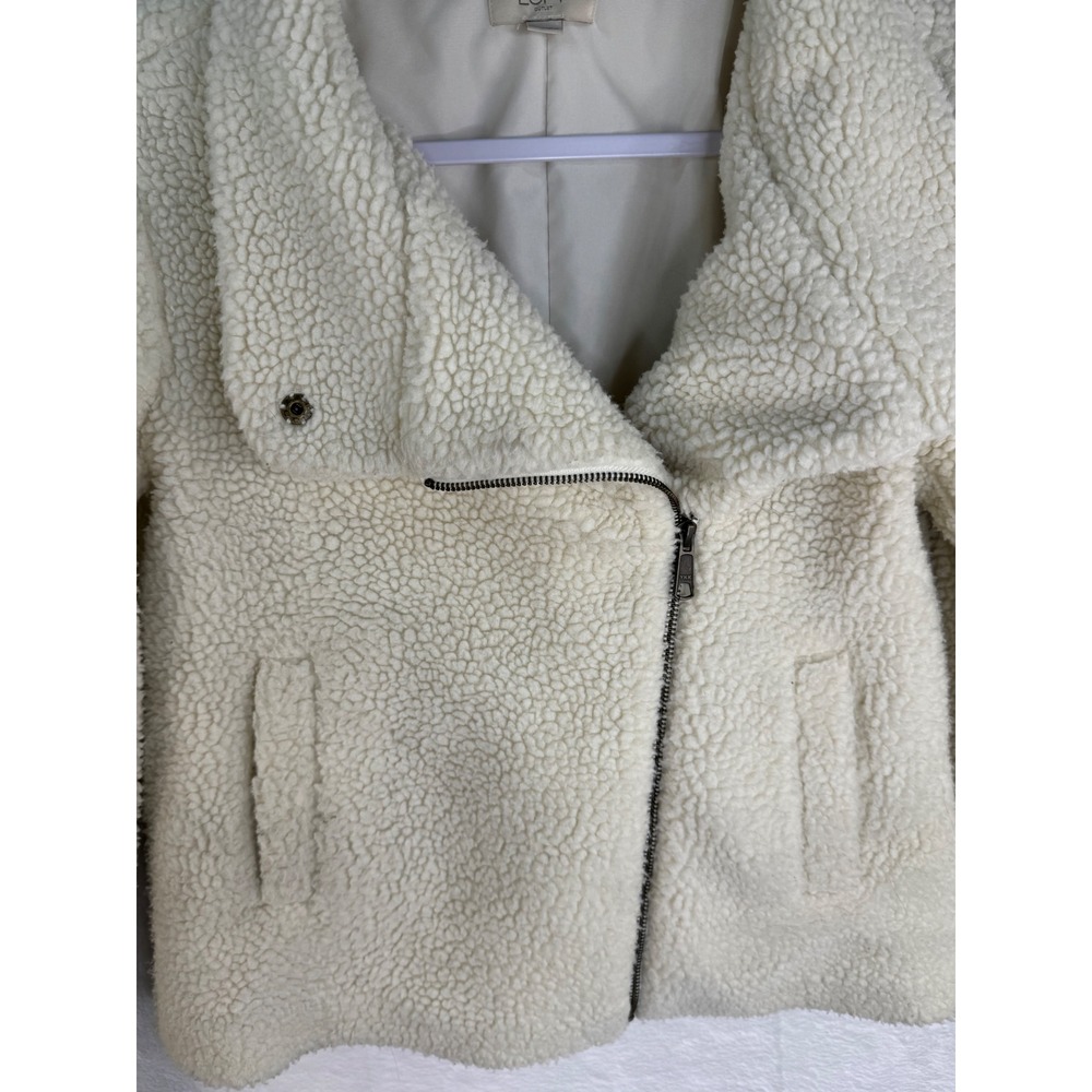 LOFT Outlet Cream Sherpa Moto Jacket Asymmetrical Zip Faux Shearling XS 485441 - Picture 6 of 11